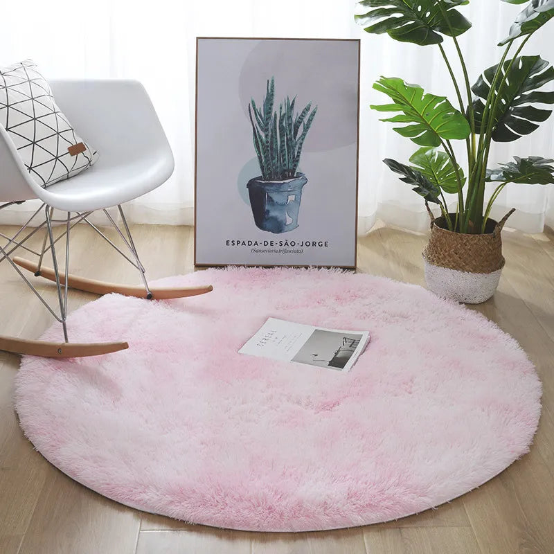 Tie-Dye Round Plush Faux Fur Rug Carpet