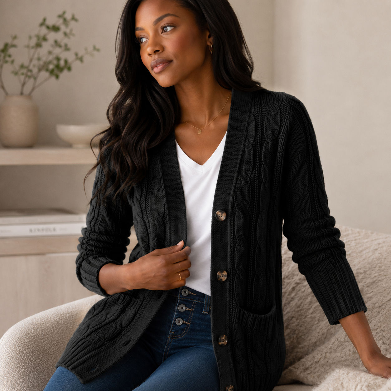Cable Knit Wool Cardigan