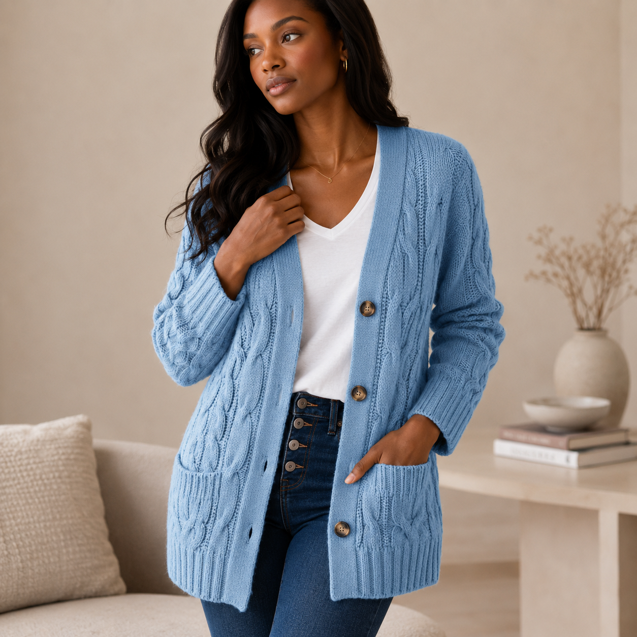Cable Knit Wool Cardigan