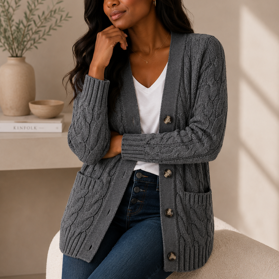 Cable Knit Wool Cardigan