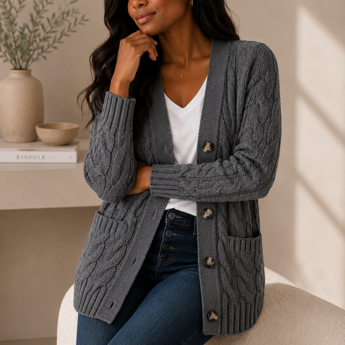 Cable Knit Wool Cardigan