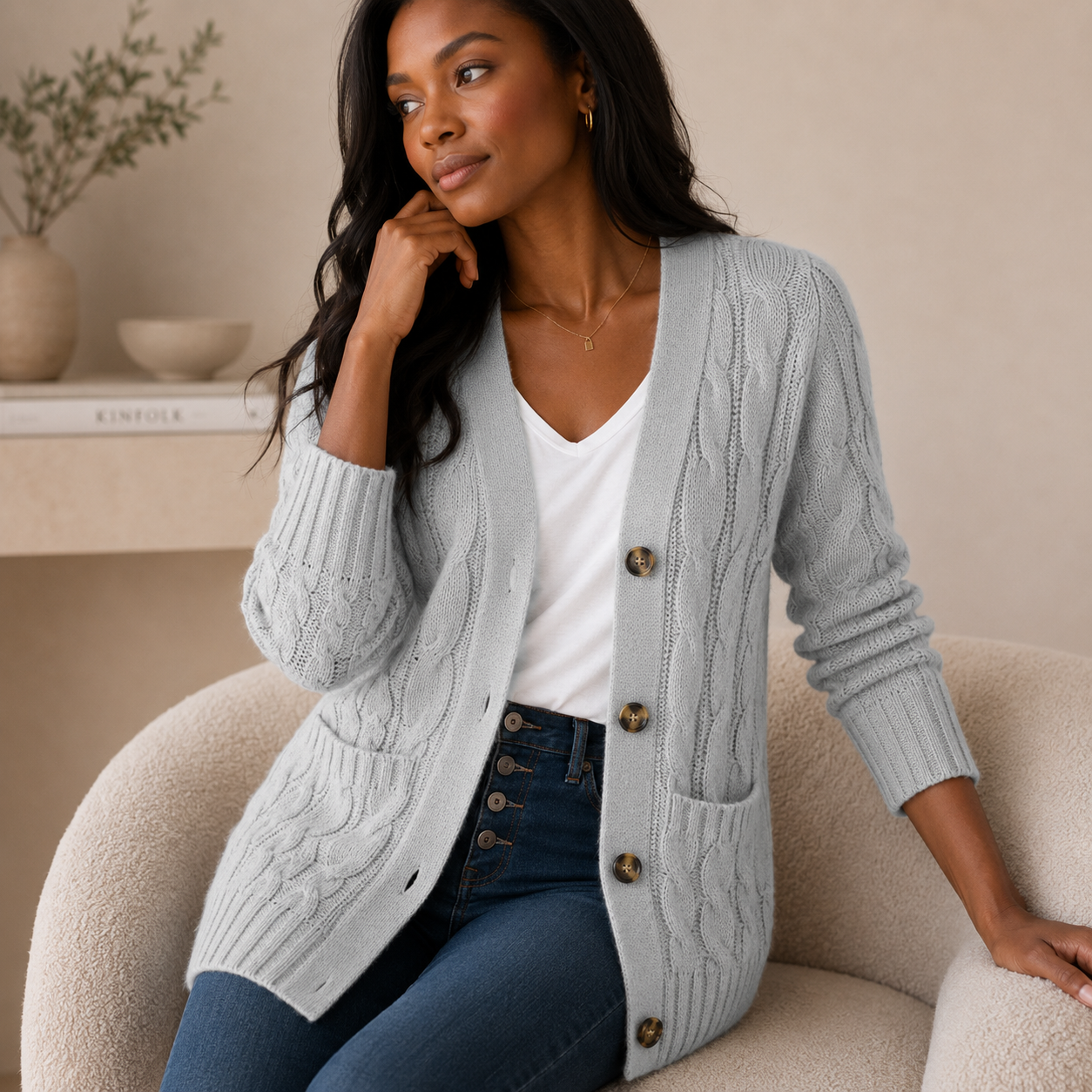 Cable Knit Wool Cardigan