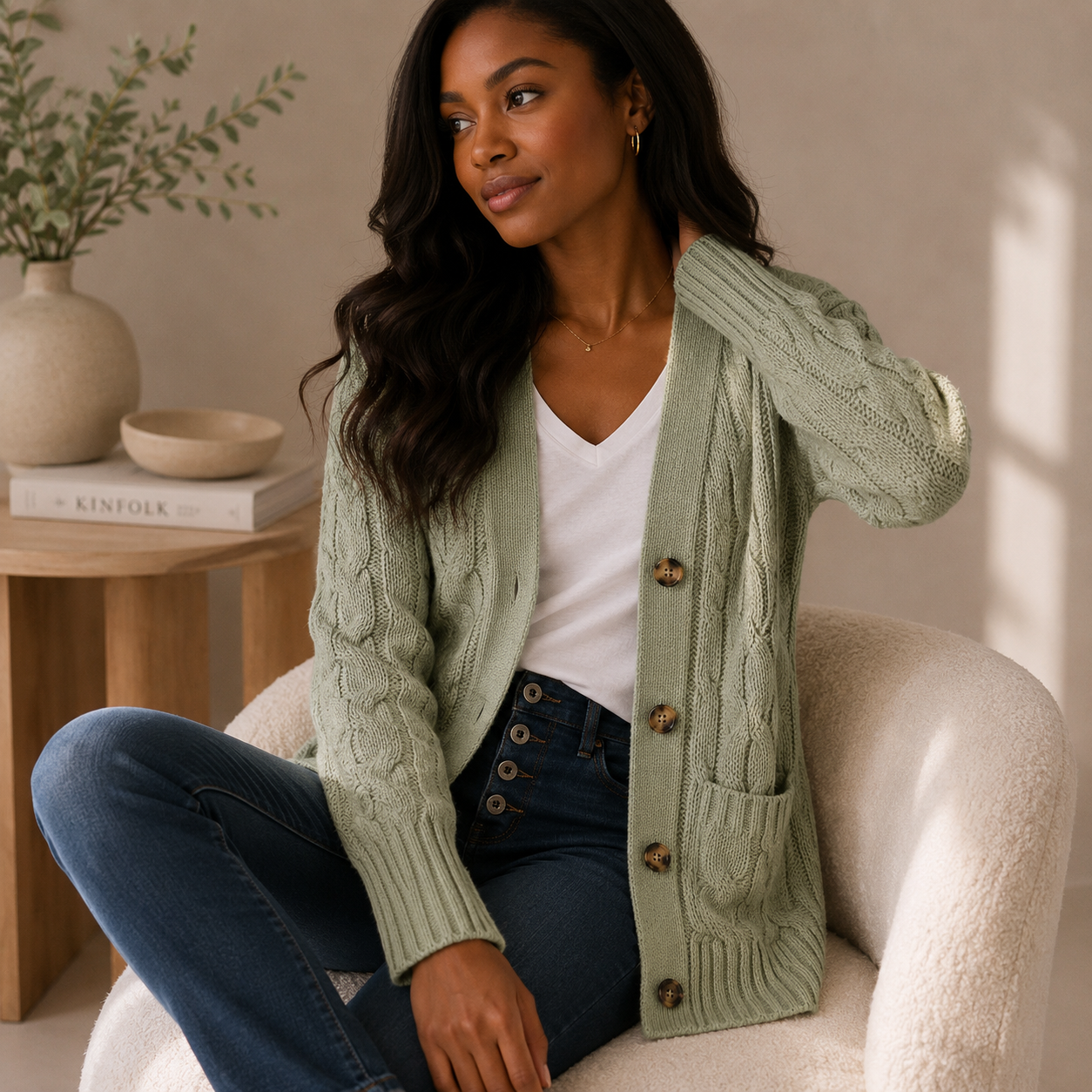 Cable Knit Wool Cardigan