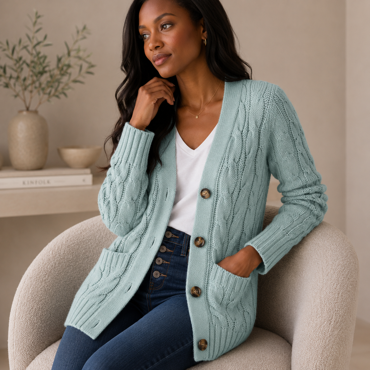 Cable Knit Wool Cardigan