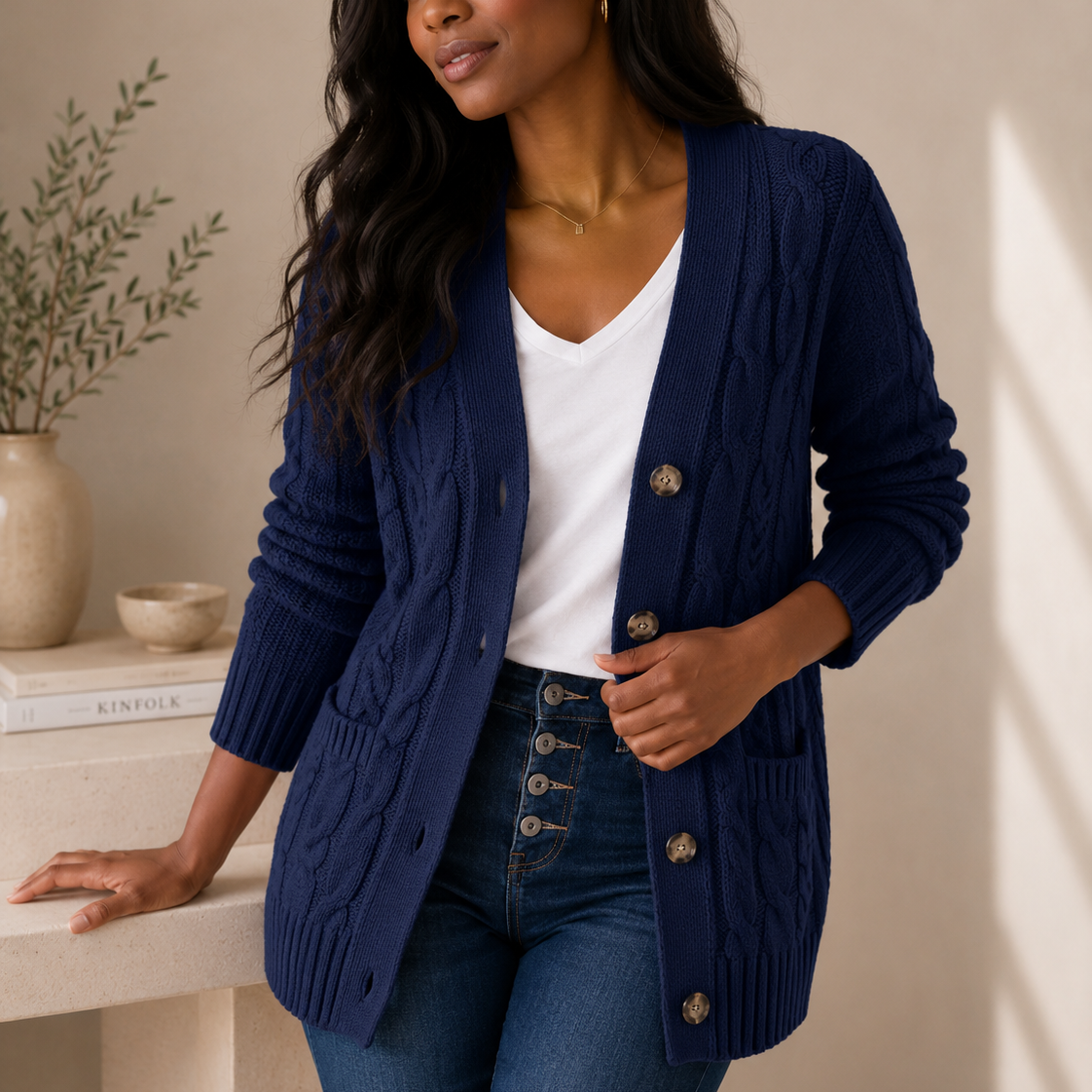 Cable Knit Wool Cardigan