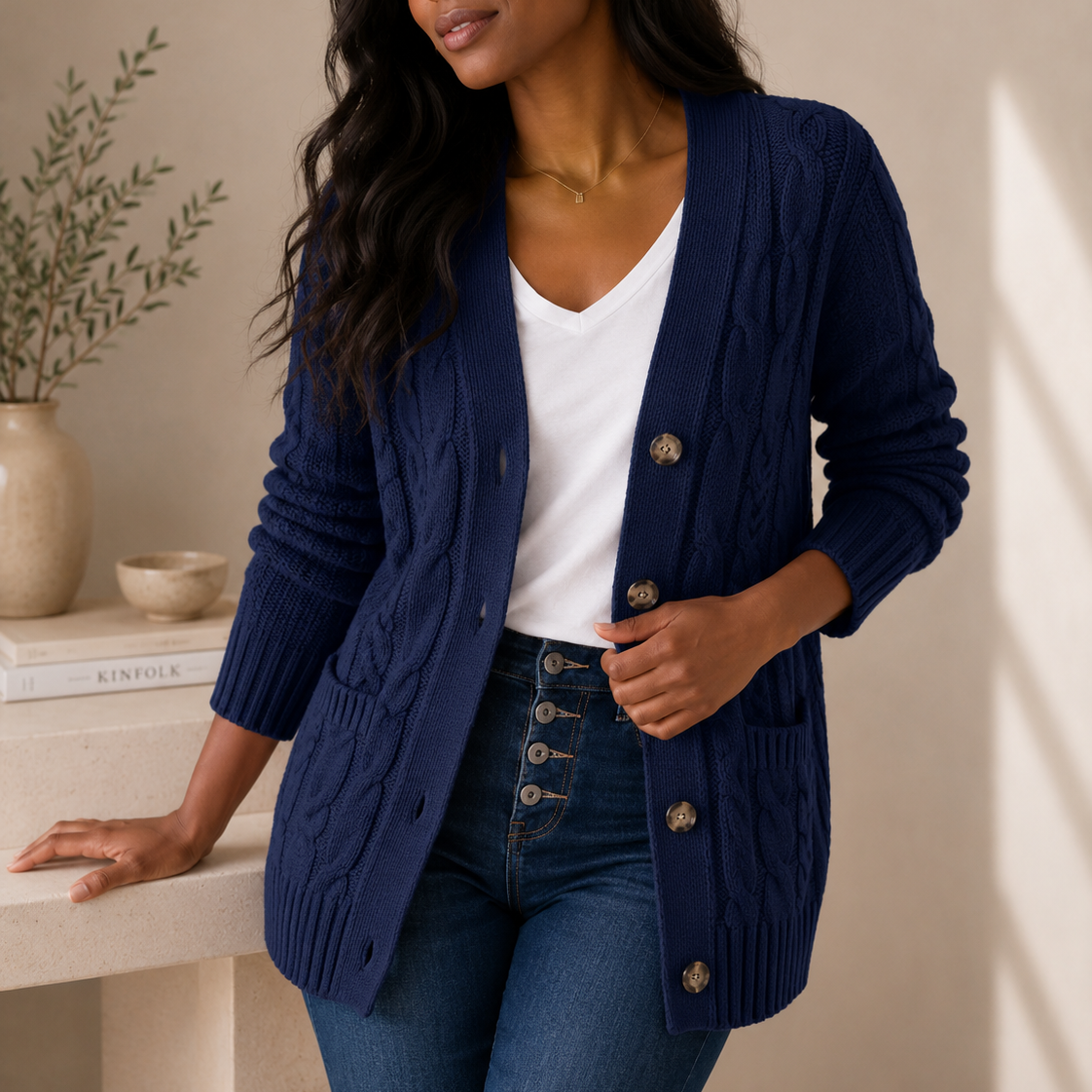 Cable Knit Wool Cardigan