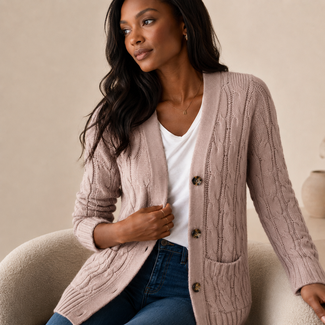 Cable Knit Wool Cardigan