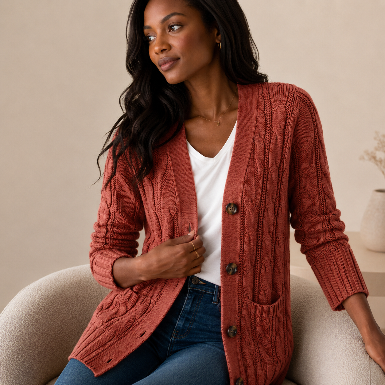 Cable Knit Wool Cardigan