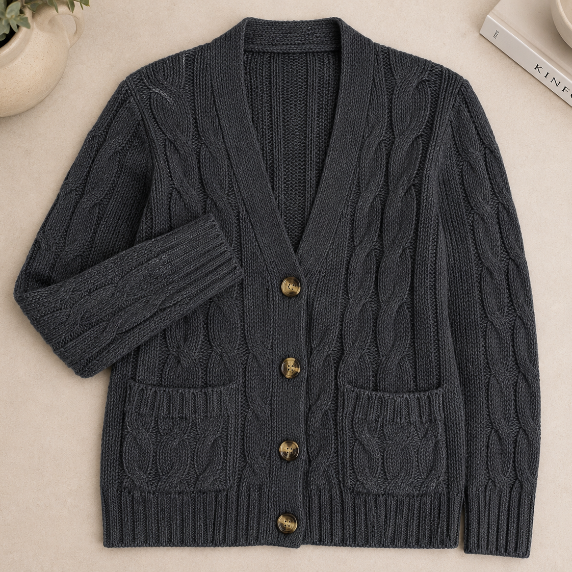 Cable Knit Wool Cardigan