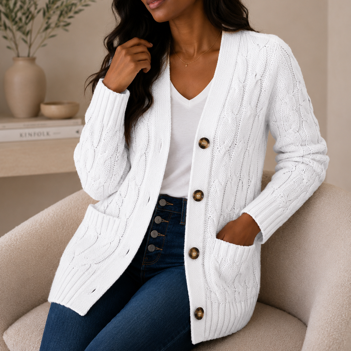 Cable Knit Wool Cardigan