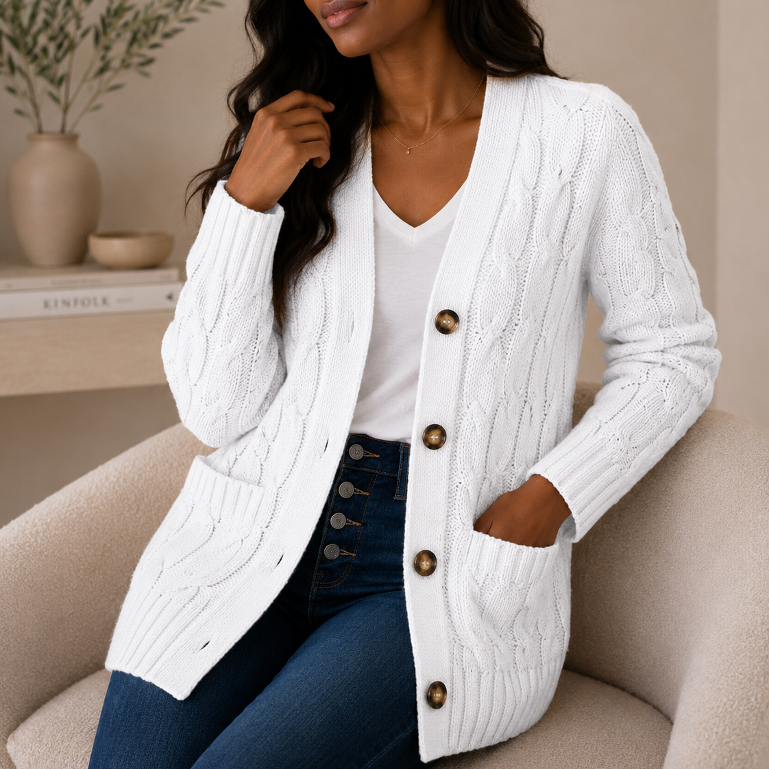 Cable Knit Wool Cardigan