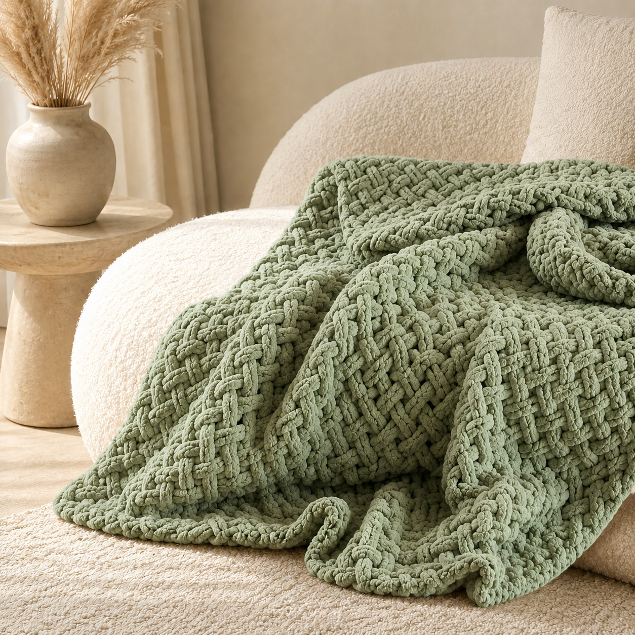 Cross-Knit Hand-Woven Chenille Thick-Knit Throw Blanket
