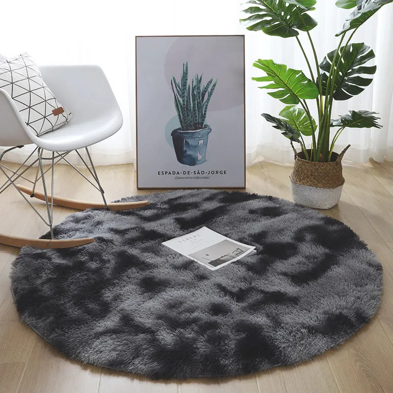 Tie-Dye Round Plush Faux Fur Rug Carpet