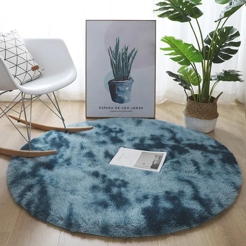 Tie-Dye Round Plush Faux Fur Rug Carpet