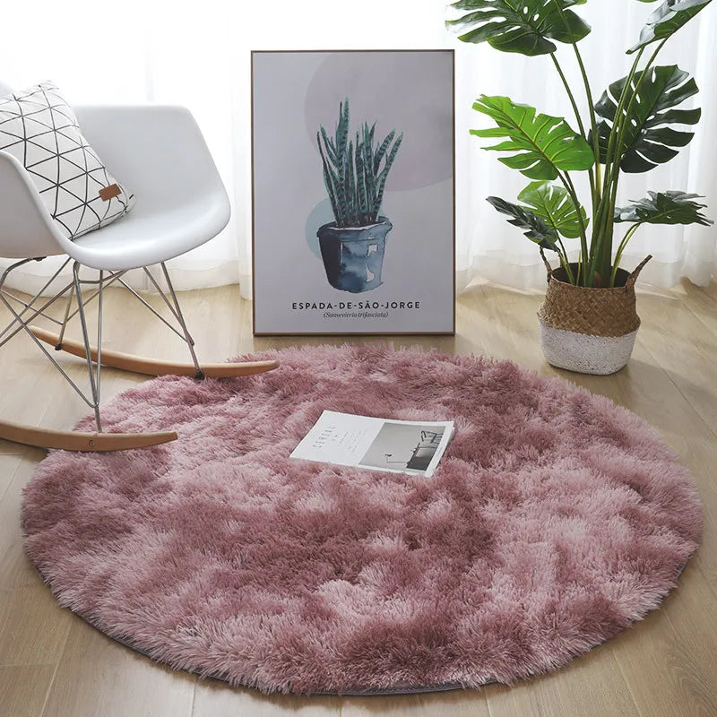 Tie-Dye Round Plush Faux Fur Rug Carpet