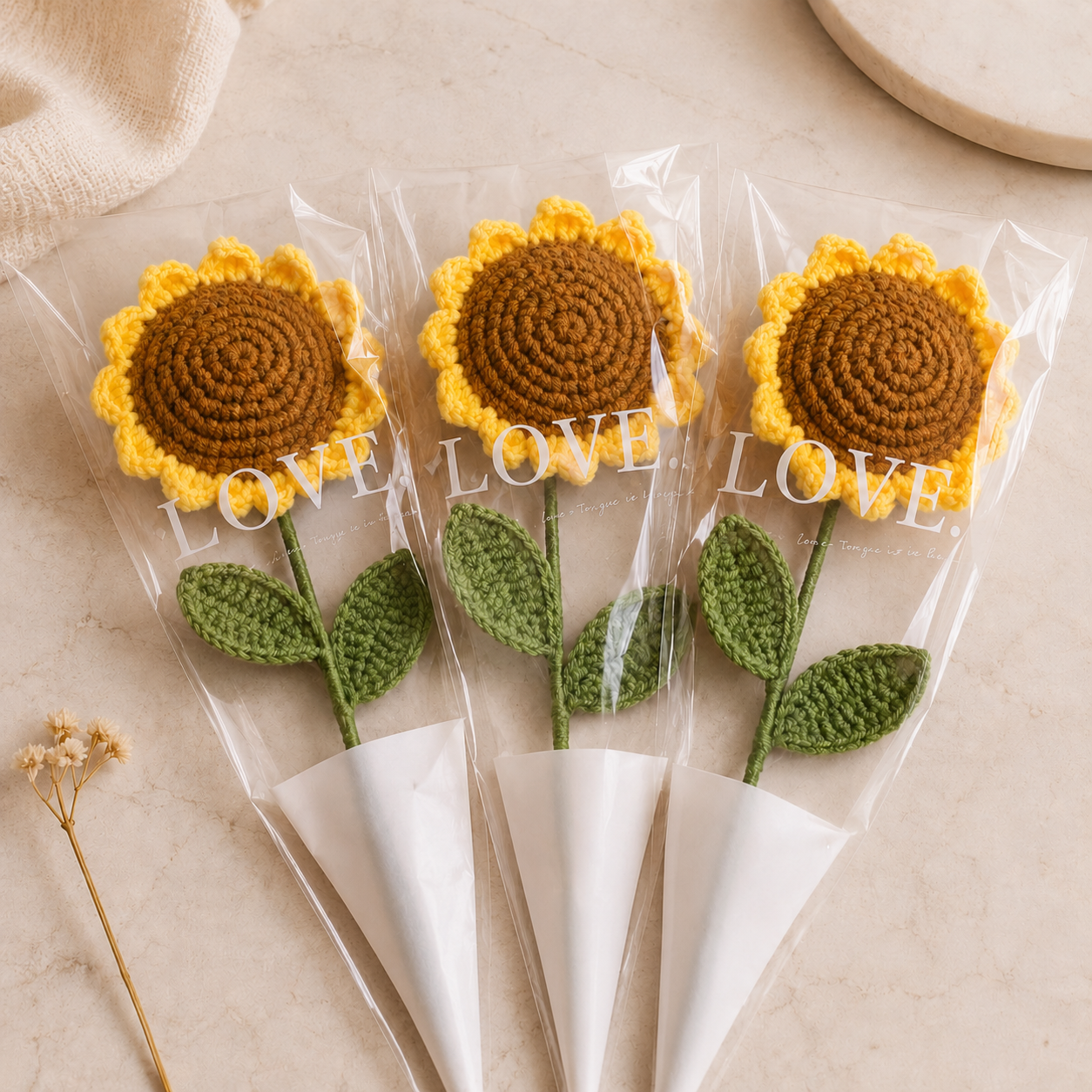 Hand-Knit Wool Sunflower Bouquet