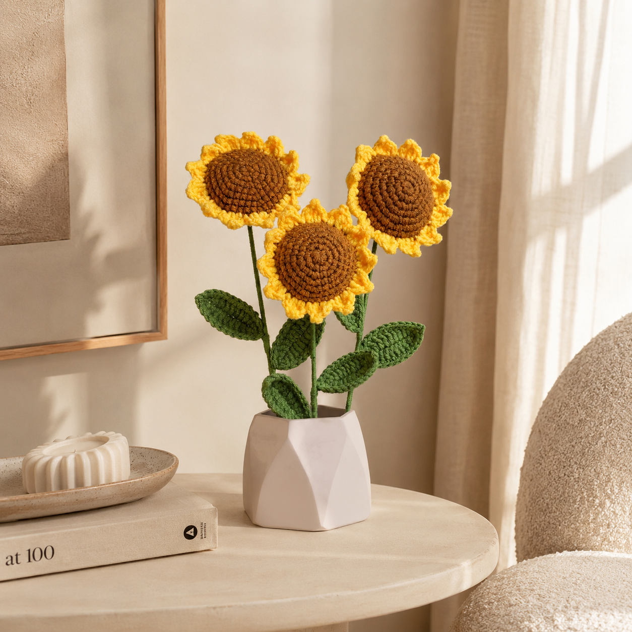Hand-Knit Wool Sunflower Bouquet