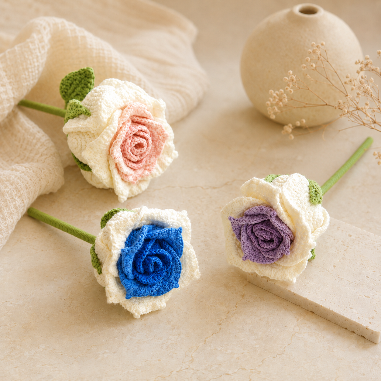 Jumbo Hand-Knitted Rose Wool Flower Bouquet