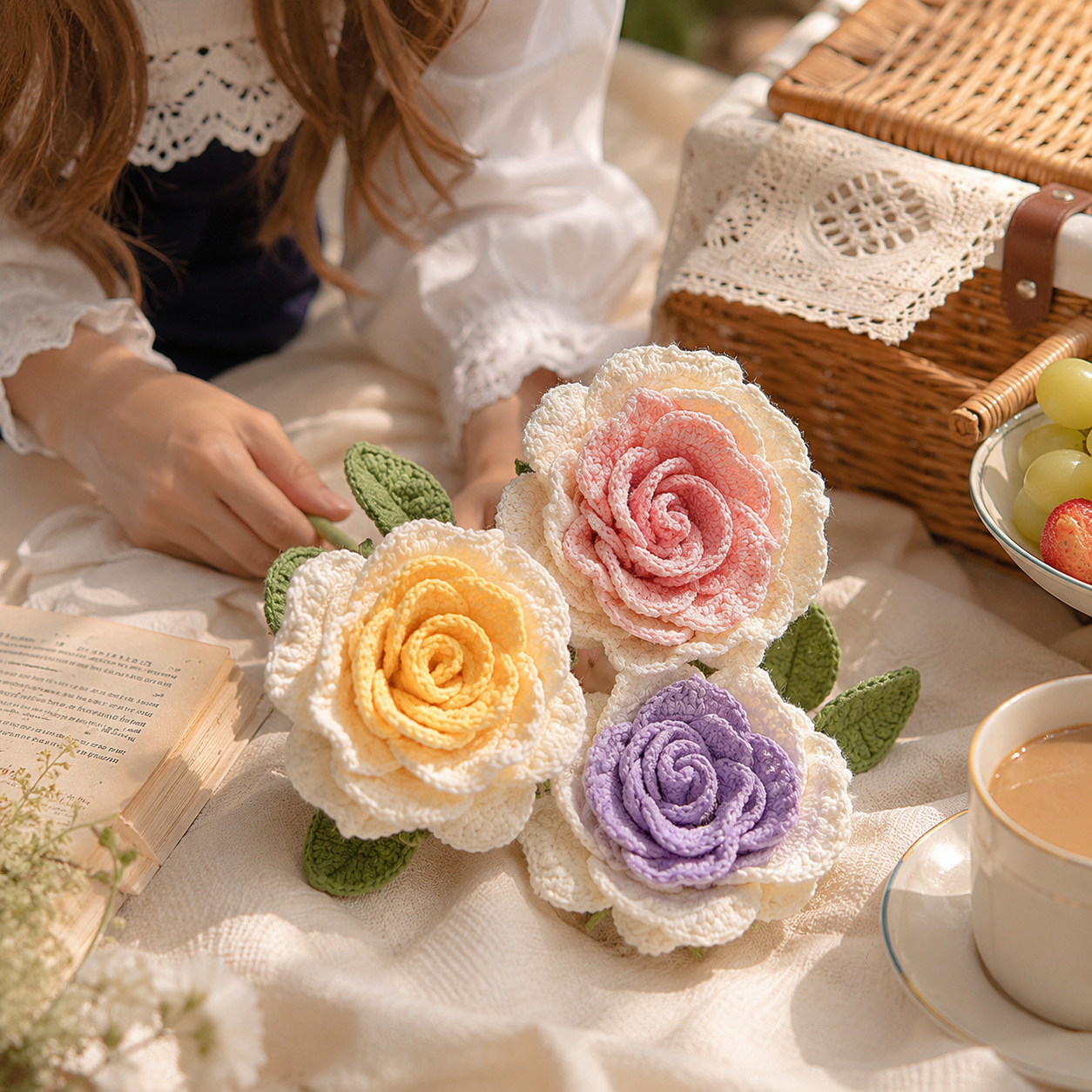 Jumbo Hand-Knitted Rose Wool Flower Bouquet