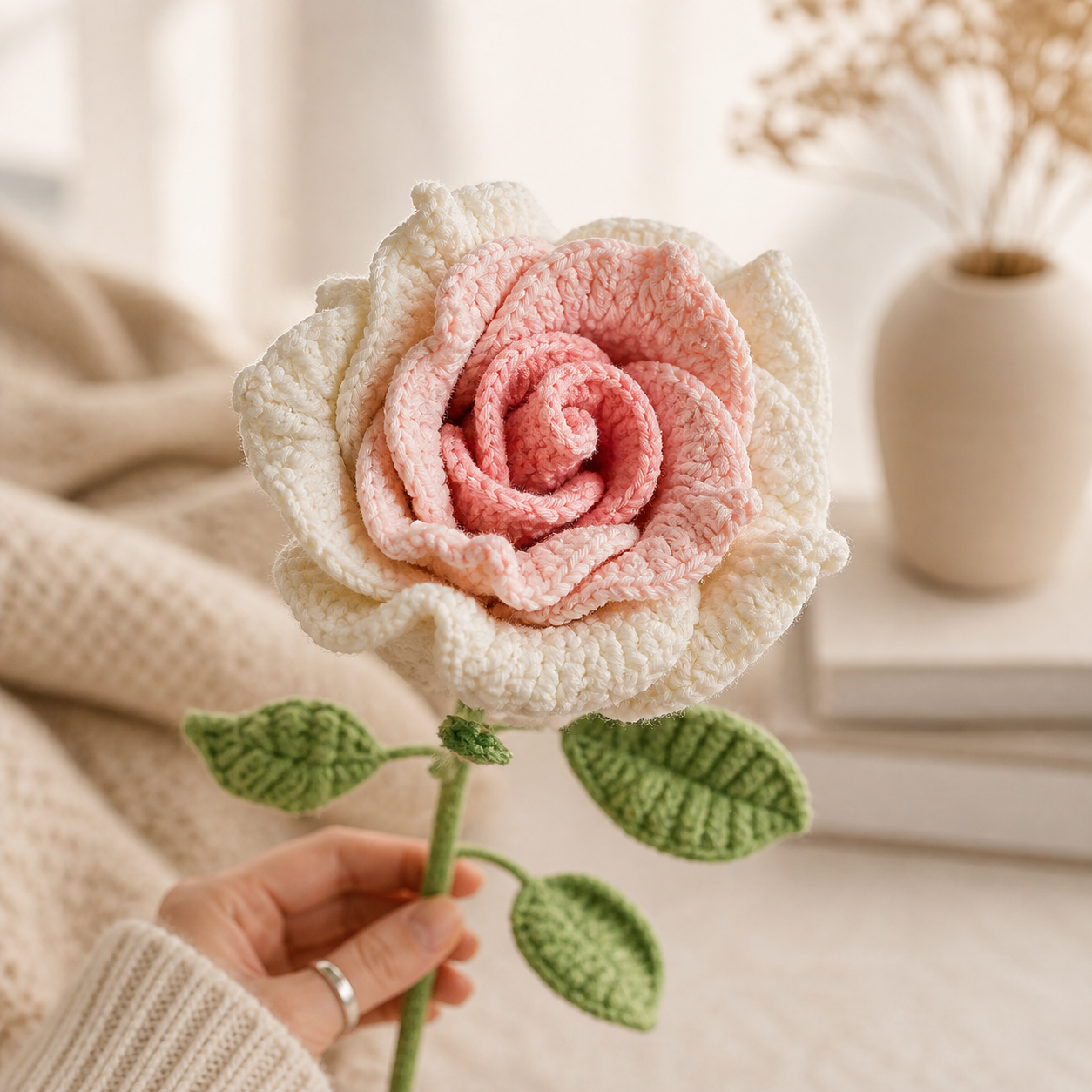 Jumbo Hand-Knitted Rose Wool Flower Bouquet