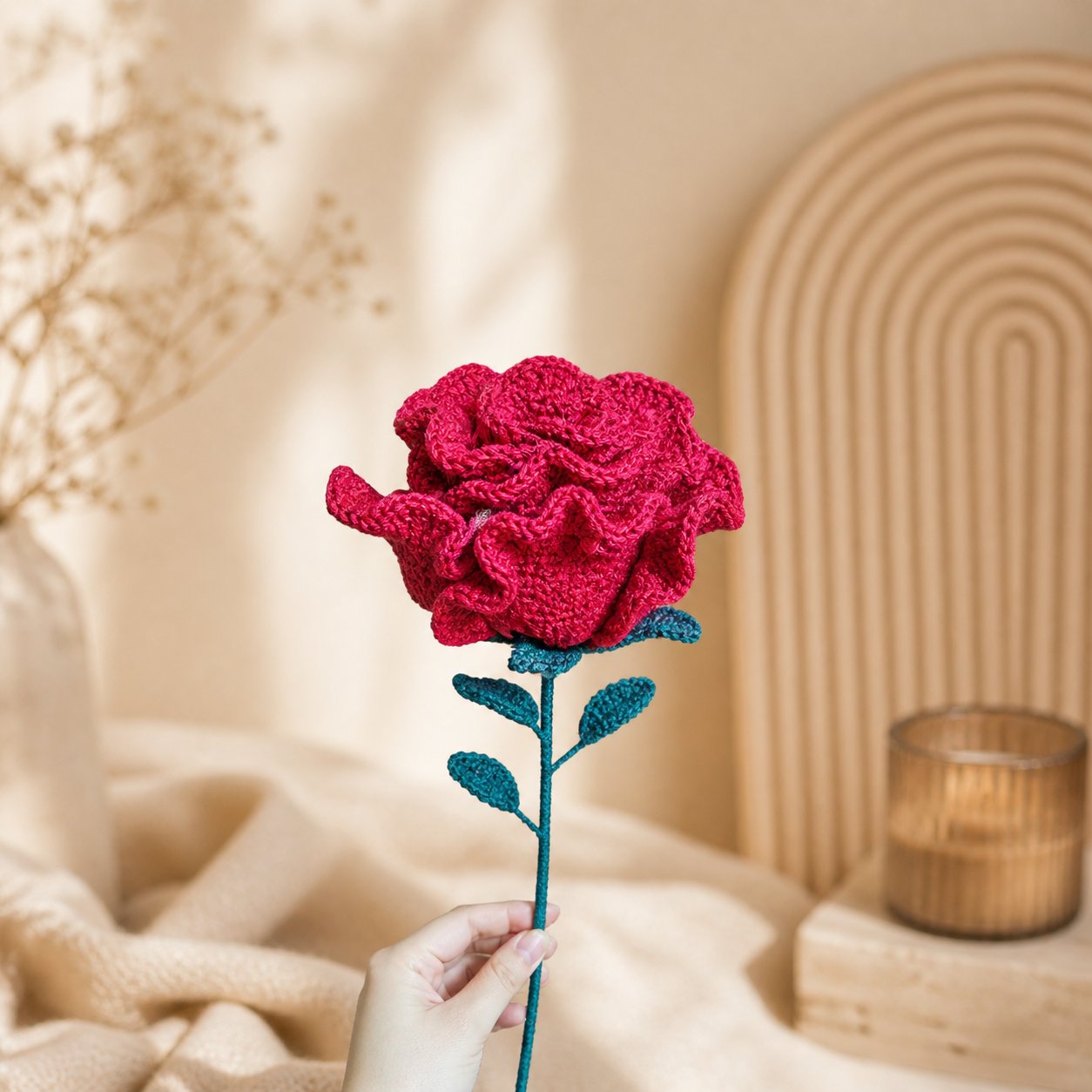 Jumbo Hand-Knitted Rose Wool Flower Bouquet