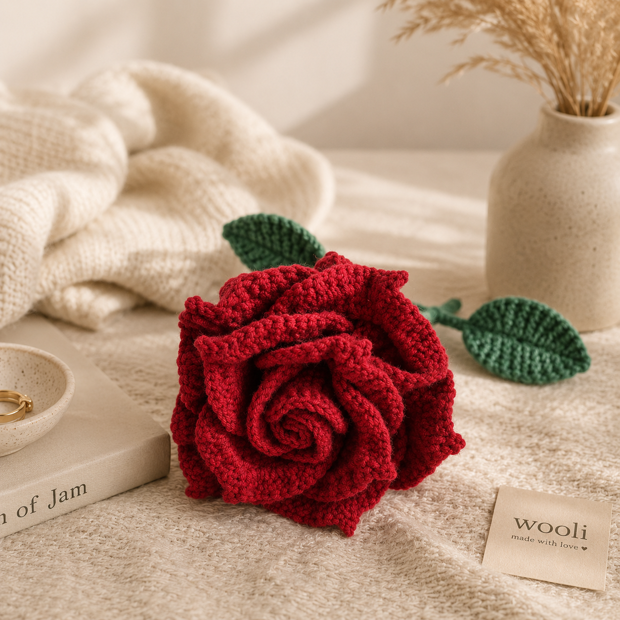 Jumbo Hand-Knitted Rose Wool Flower Bouquet