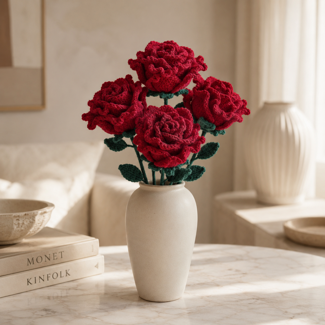 Jumbo Hand-Knitted Rose Wool Flower Bouquet