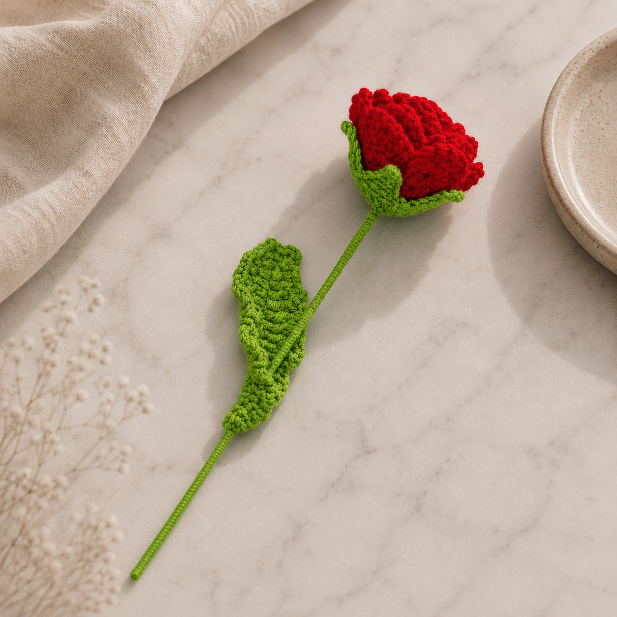 Hand Knit Rose Wool Flower Bouquet