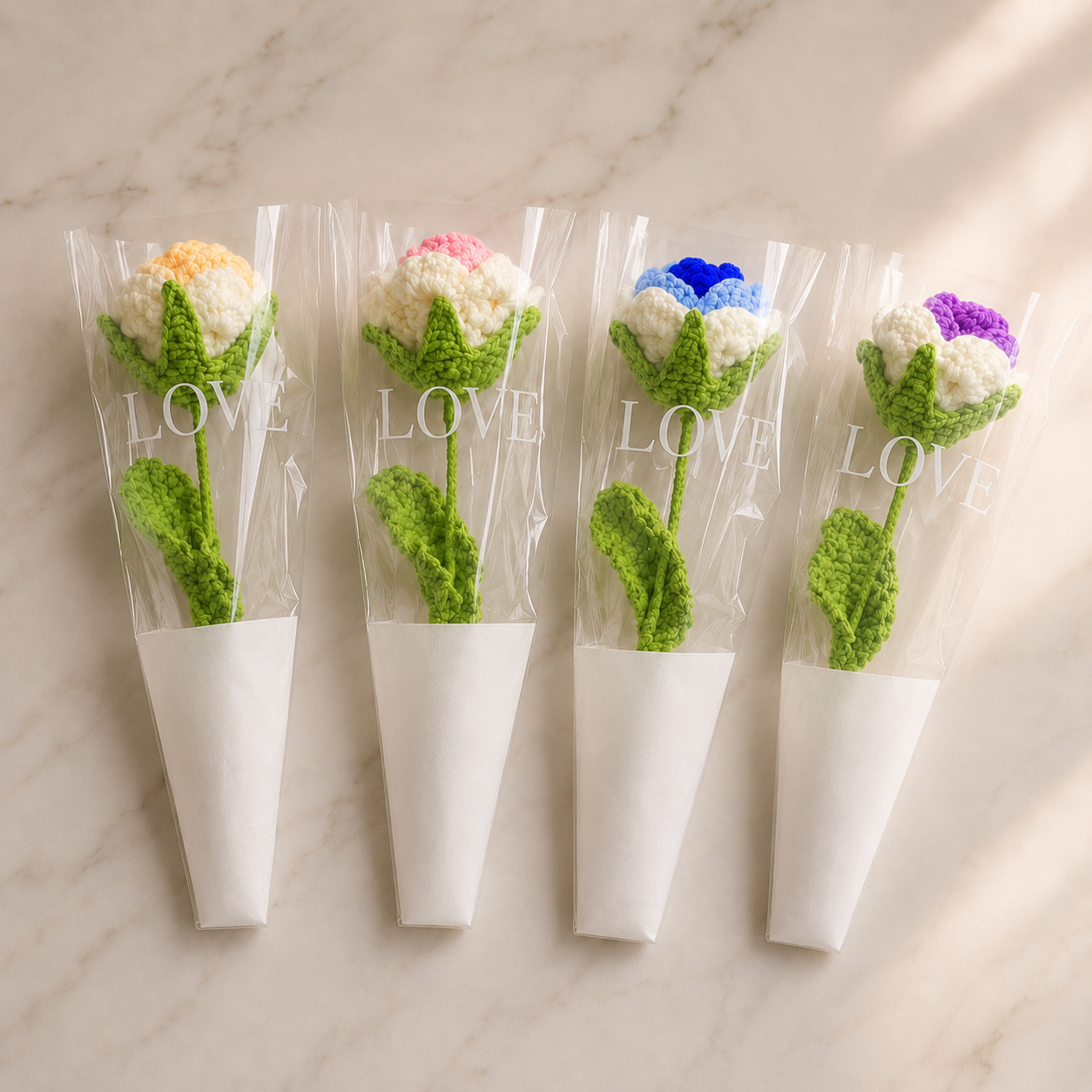 Hand Knit Rose Wool Flower Bouquet