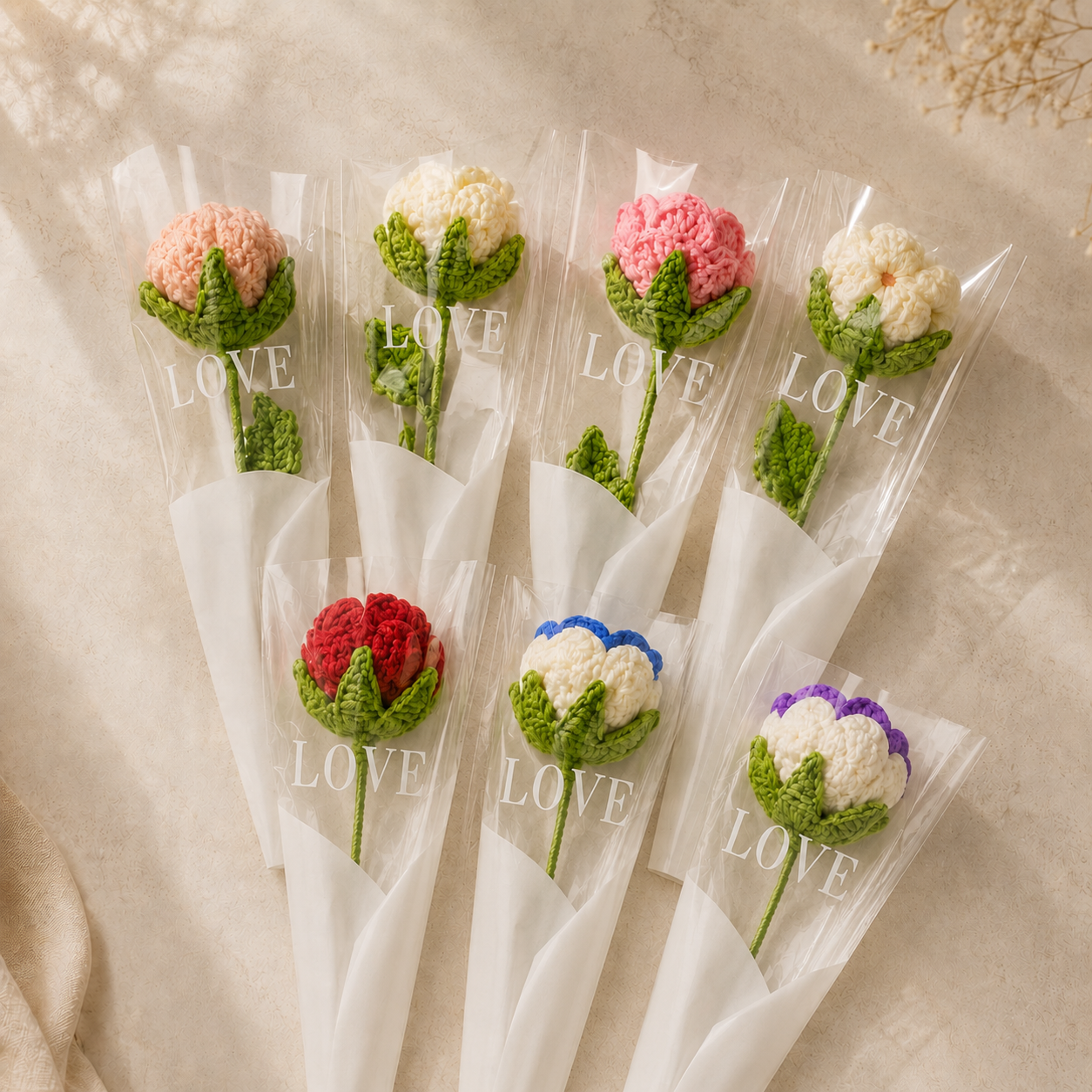 Hand Knit Rose Wool Flower Bouquet