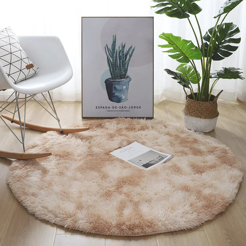 Tie-Dye Round Plush Faux Fur Rug Carpet