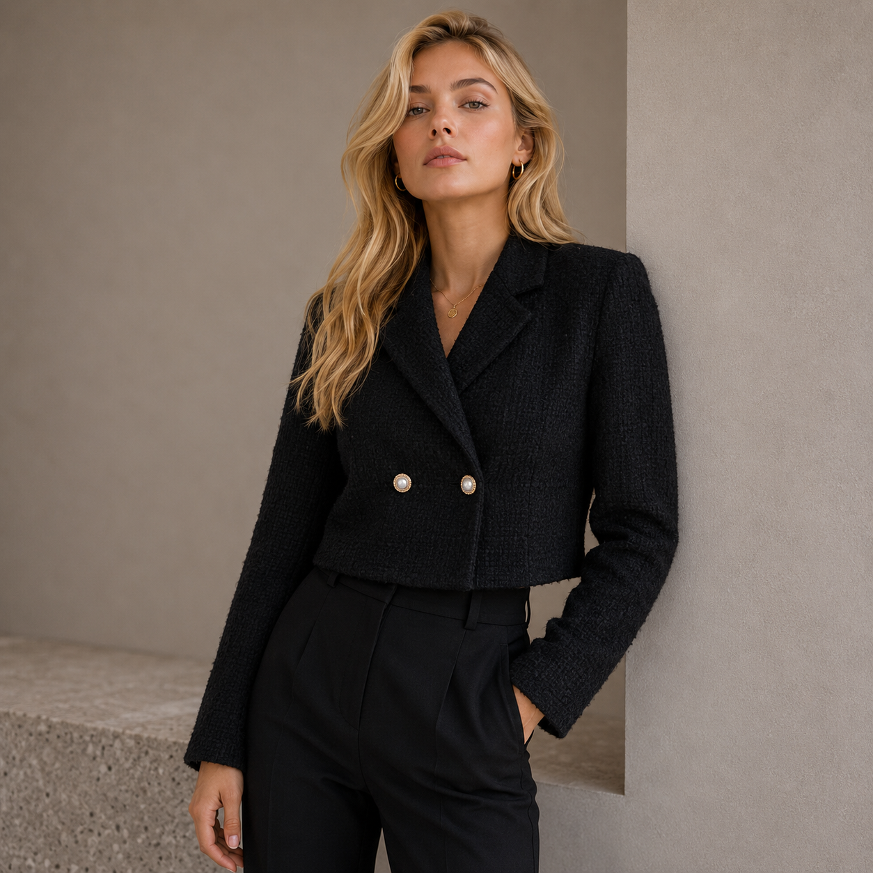 Relaxed Cropped Woolen Blazer Jacket