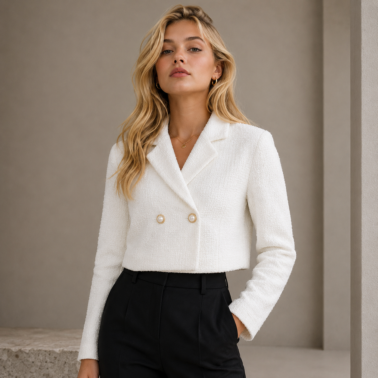 Relaxed Cropped Woolen Blazer Jacket