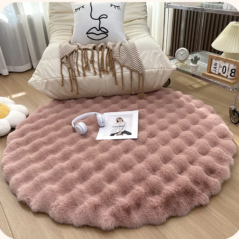 Bubble Plush Fluffy Round Carpet Rug
