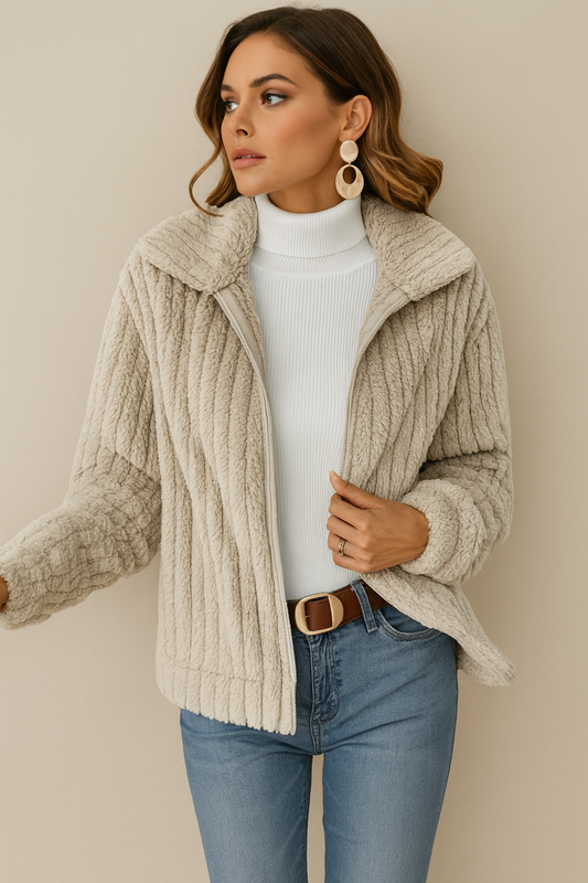 Oversized Fleece Sherpa Jacket with Pockets and Zip Up