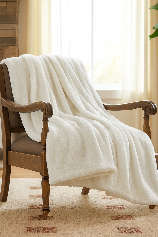 White Ivory Polar Faux Fur Sherpa Throw Blanket