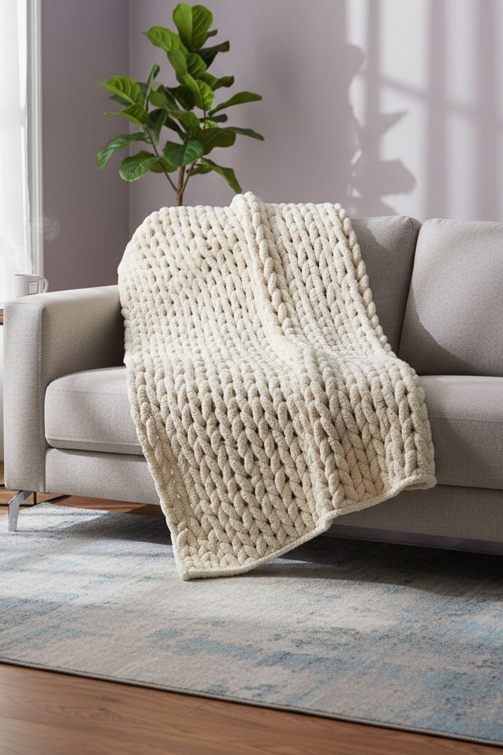Chenille Thick Knit Hand Woven Blanket