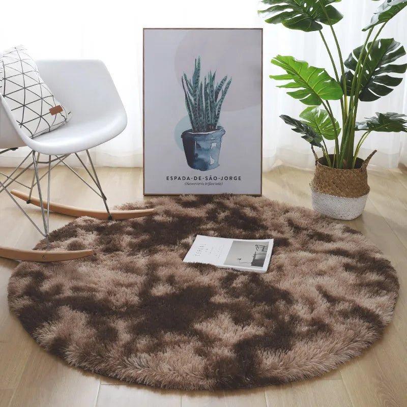 Tie-Dye Round Plush Faux Fur Rug Carpet